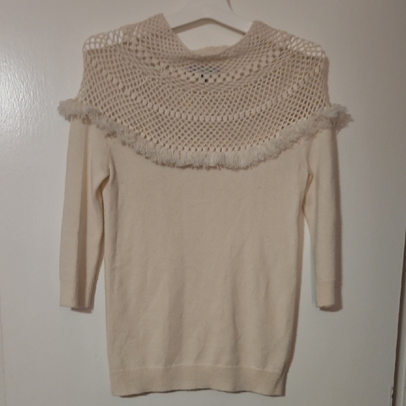 Neiman Marcus Cream Cowl Neck Sweater with Intricate Knit - Picture 1 of 5